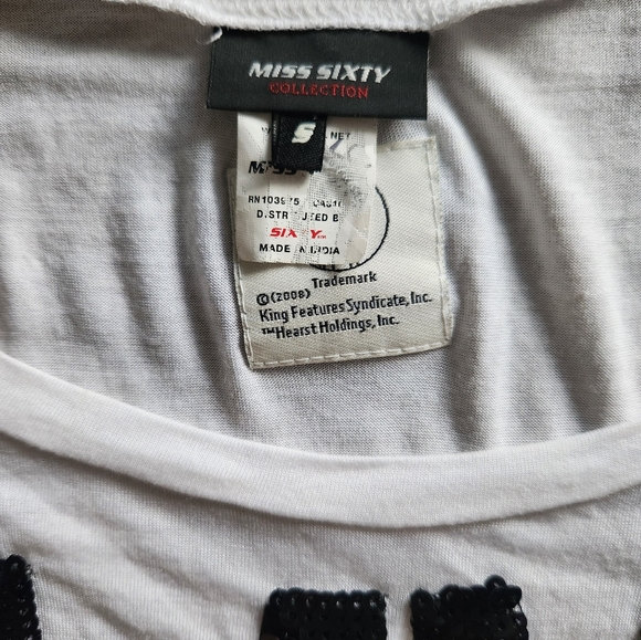 Vintage Miss Sixty Olive Oyl Graphic Tunic Tee Size Small Sequin Graphic - Picture 2 of 7